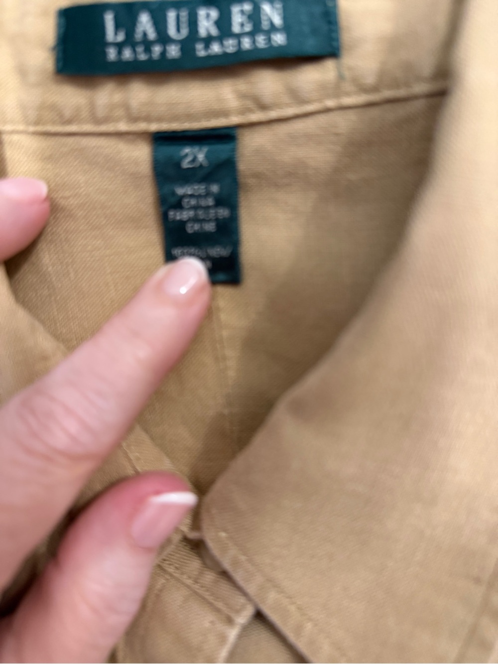 Lauren Ralph Lauren Tan Collared Button-Up Shirt - Picture 2 of 4